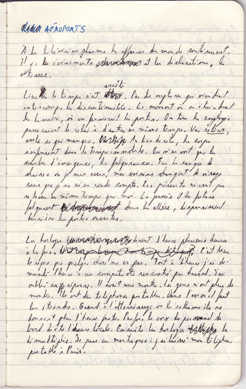 Page manuscrite du premier carnet, « Aéroports », avril 2008